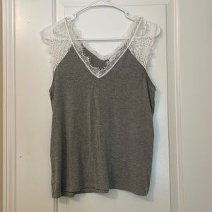 Lace Sleeve V Neck Top